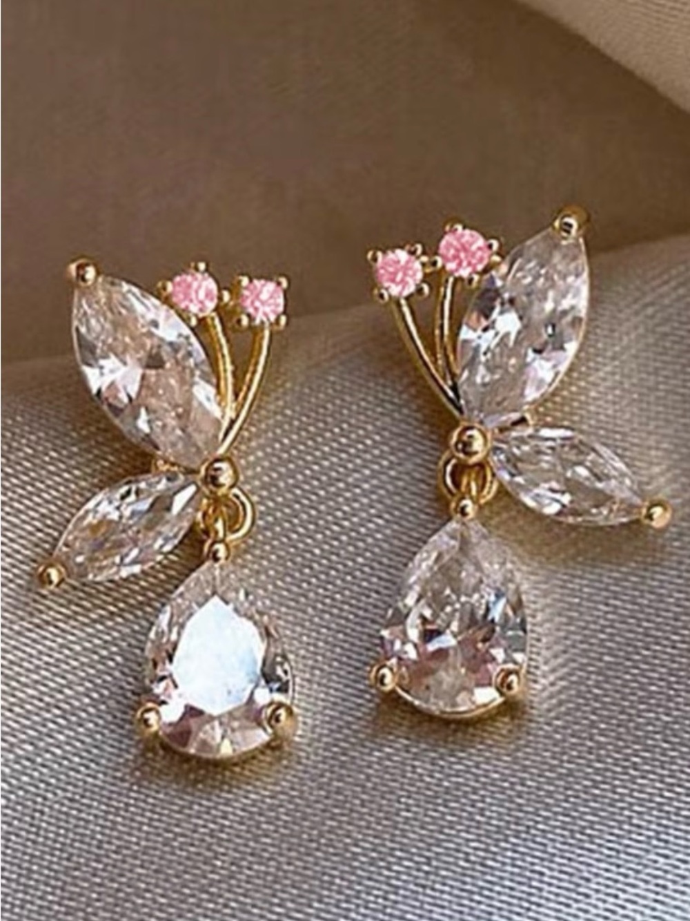 Gold-Tone Clear Crystal & Pink Accent Drop Earrings